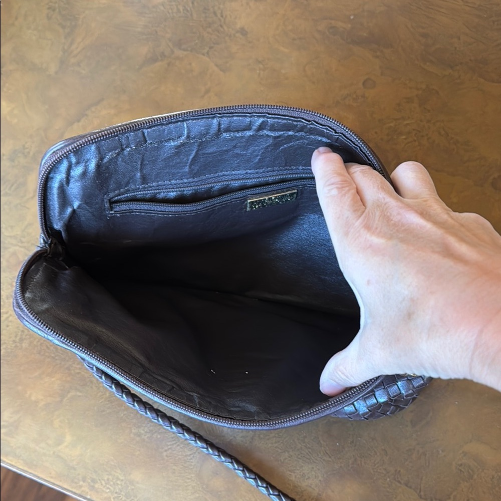 Brown Chevron Pattern Shoulder Bag With Braided S… - image 4